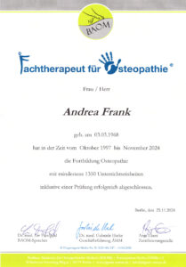 Andrea Frank - Zertifikat Fachtherapeur für Osteopathie (2024)