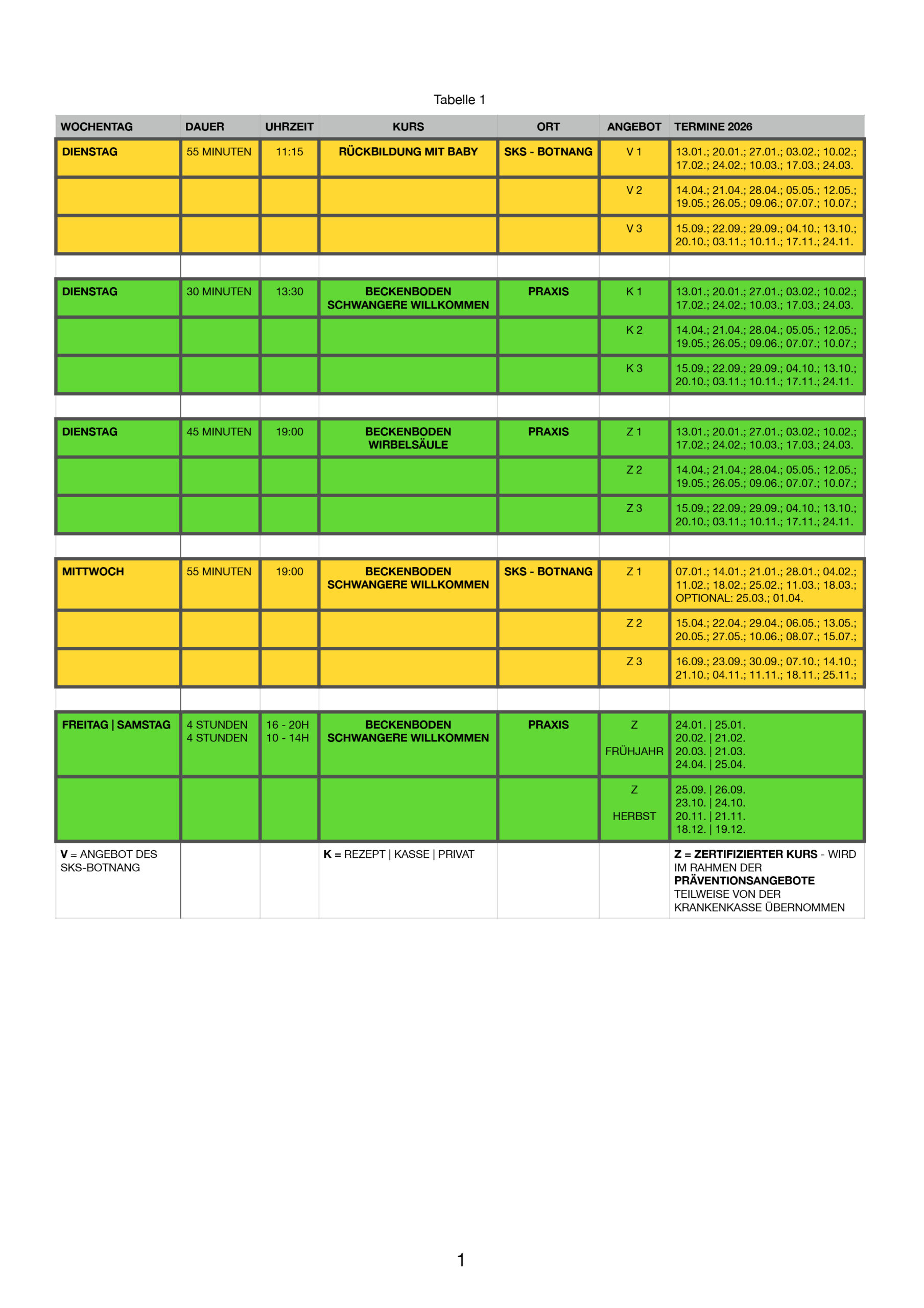 PLANER PHYSIO BALANCE FRANK Termine Kursangebot